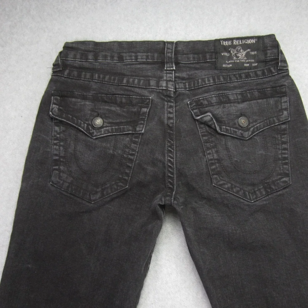 True Religion Ricky Relaxed Straight Shorts Mens 33 Black Denim Flap Pocket Cut‎